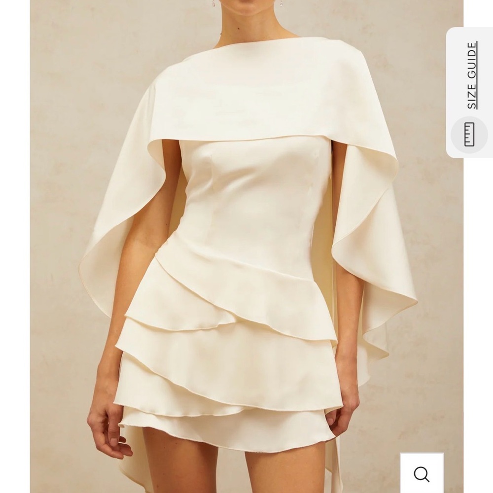 Miss Rosier Elegant Cream Mini Dress with Cascading Layers